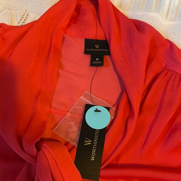 Worthington Red Long Sleeve Tie Front Blouse - Picture 2 of 6